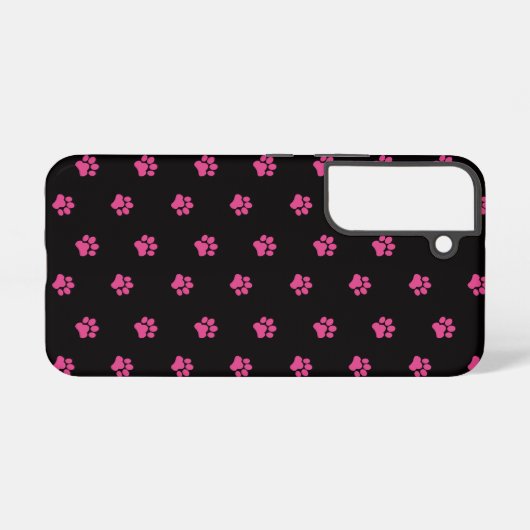 Fuchsia Kattenpoot Patroon op Zwarte Achtergrond Samsung Galaxy Hoesje (Achterkant horizontaal)