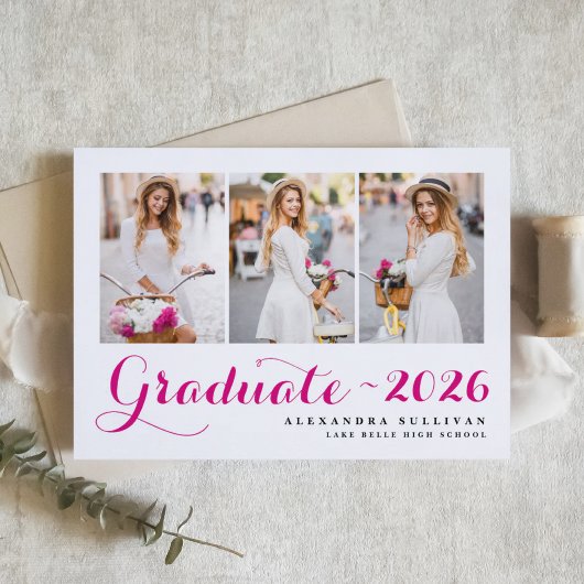 Fuchsia Klas van 2026 Foto Collage Afstuderen Kaart