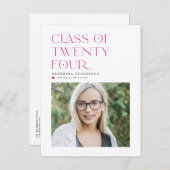 Fuchsia Klasse van 2024 Modern Minimalistisch Afst Aankondigingskaart (Voorkant / Achterkant)