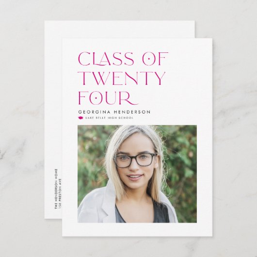 Fuchsia Klasse van 2024 Modern Minimalistisch Afst Aankondigingskaart (Voorkant / Achterkant)