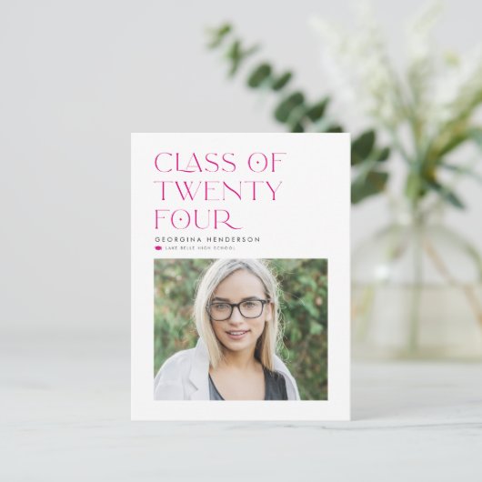 Fuchsia Klasse van 2024 Modern Minimalistisch Afst Aankondigingskaart