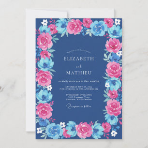 Fuchsia Kobalt Ranunculus Eucalyptus Bruiloft Kaart