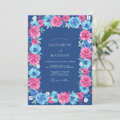 Fuchsia Kobalt Ranunculus Eucalyptus Bruiloft Kaart (Staand voorkant)