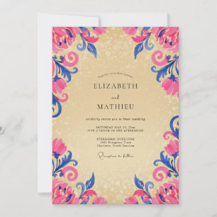 Fuchsia Kobalt Rolprent Eucalyptus Bruiloft Kaart