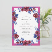 Fuchsia Kobalt Waterverf Bruiloft Kaart (Staand voorkant)