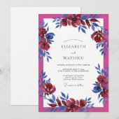 Fuchsia Kobalt Waterverf Bruiloft Kaart (Voorkant / Achterkant)