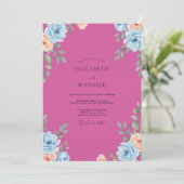 Fuchsia Koraal Geschilderde Bruiloft Kaart (Staand voorkant)