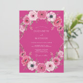 Fuchsia Krachtige Waterverf Romantische Trouw Kaart (Staand voorkant)