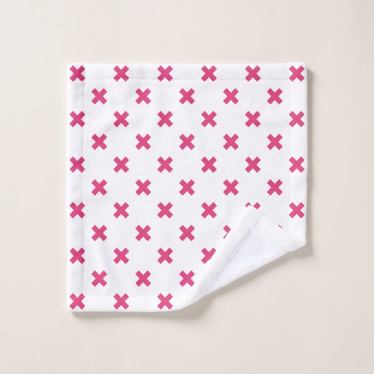 Fuchsia kruisstift wit bad handdoek (Wasdoekje)