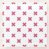 Fuchsia kruisstift wit glazen onderzetter (Voorkant)