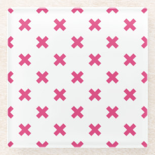 Fuchsia kruisstift wit glazen onderzetter
