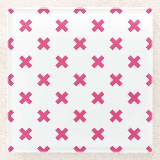 Fuchsia kruisstift wit glazen onderzetter (Voorkant)