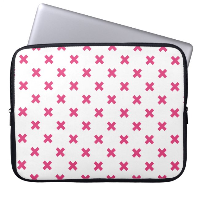 Fuchsia kruisstift wit laptop sleeve (Voorkant)
