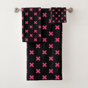 Fuchsia kruisstift zwart bad handdoek