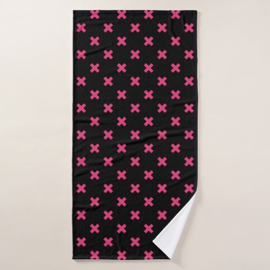 Fuchsia kruisstift zwart badhanddoek (Badhanddoek)