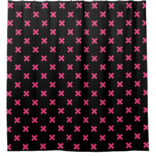 Fuchsia kruisstift zwart douchegordijn