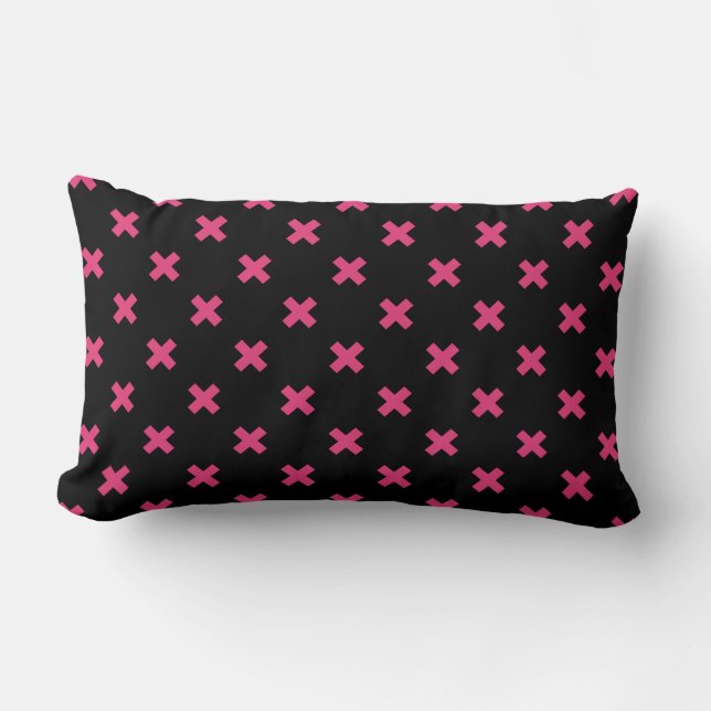 Fuchsia kruisstift zwart kussen (Voorkant)