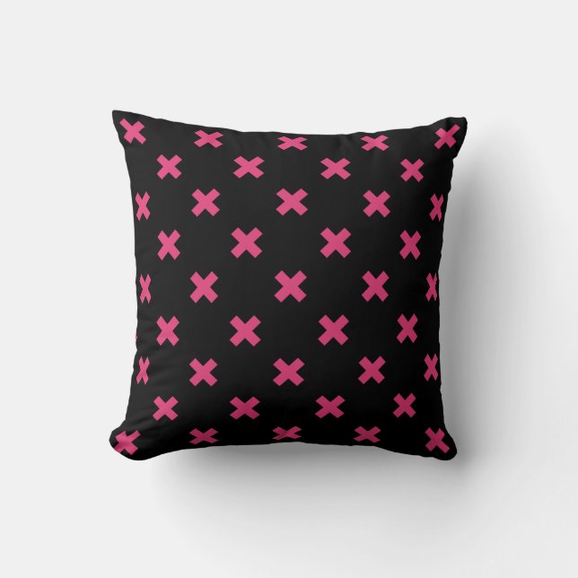 Fuchsia kruisstift zwart kussen (Voorkant)