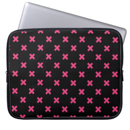 Fuchsia kruisstift zwart laptop sleeve