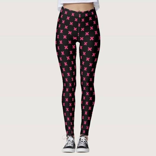 Fuchsia kruisstift zwart leggings (Voorkant)