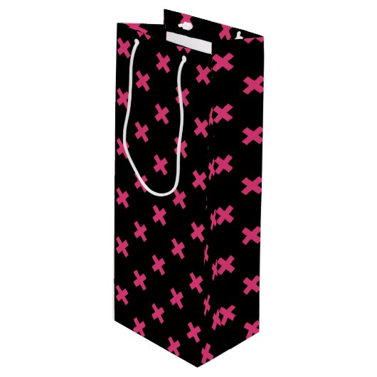 Fuchsia kruisstift zwart wijn cadeautas (Voorkant Gekanteld)