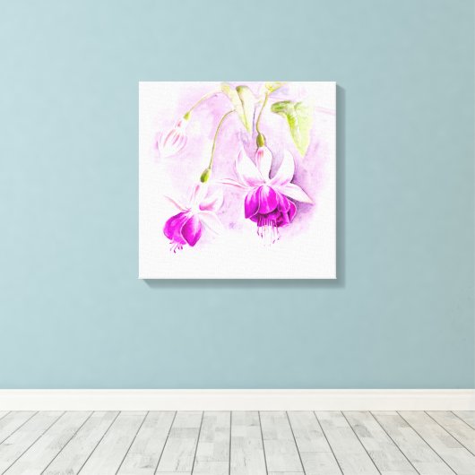 Fuchsia kunst bloem paarse roze canvas print (Insitu (Houten vloer))