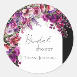 Fuchsia Lavendel Bloemboog Bruidsdouche Ronde Sticker