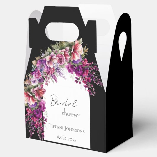 Fuchsia Lavendel Bloemrijke Boog Bruidsdouche Bedankdoosjes (Geopend)