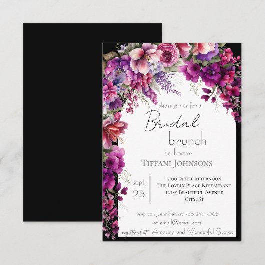 Fuchsia Lavender Floral Arch Bridal Brunch Kaart (Voorkant / Achterkant)
