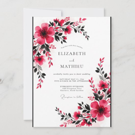 Fuchsia Levendig Romantisch Huwelijk Kaart (Voorkant)