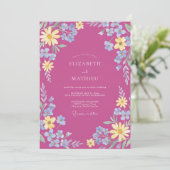 Fuchsia Levendig Weiland Bruiloft Kaart (Staand voorkant)