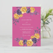 Fuchsia Levendige Botanische Bruiloft Kaart (Staand voorkant)
