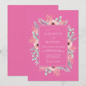 Fuchsia Levendige Lente Bruiloft Kaart (Voorkant / Achterkant)