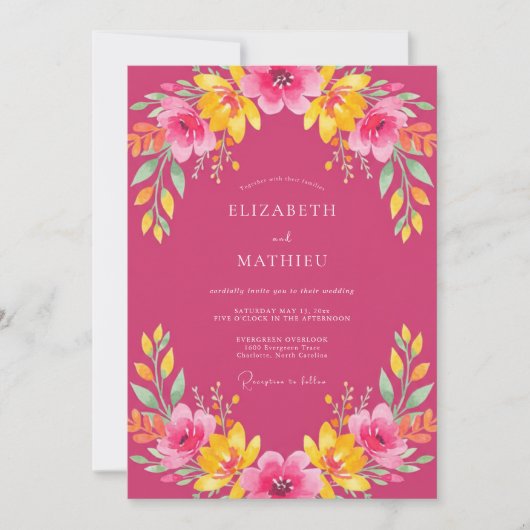 Fuchsia Levendige Tropische Bruiloft Kaart (Voorkant)