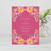 Fuchsia Levendige Tropische Bruiloft Kaart (Staand voorkant)