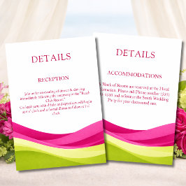Fuchsia & Lime Green Modern Wedding Details Informatiekaartje
