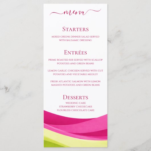 Fuchsia & Lime Green Wedding Dinner and Bar Menu  (Voorkant)