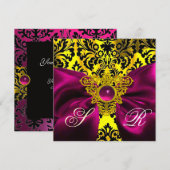 FUCHSIA LINT GOUD CELTISCH HART DAMAST MONOGRAM KAART (Voorkant / Achterkant)