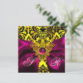 FUCHSIA LINT GOUD CELTISCH HART DAMAST MONOGRAM KAART (Staand voorkant)