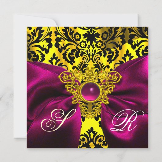 FUCHSIA LINT GOUD CELTISCH HART DAMAST MONOGRAM KAART (Voorkant)
