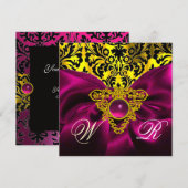 FUCHSIA LINT GOUD CELTISCH HART DAMAST MONOGRAM KAART (Voorkant / Achterkant)