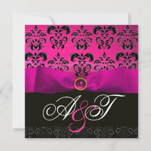 FUCHSIA LINT ROZE PURPER ZWART  DAMAST MONOGRAM KAART