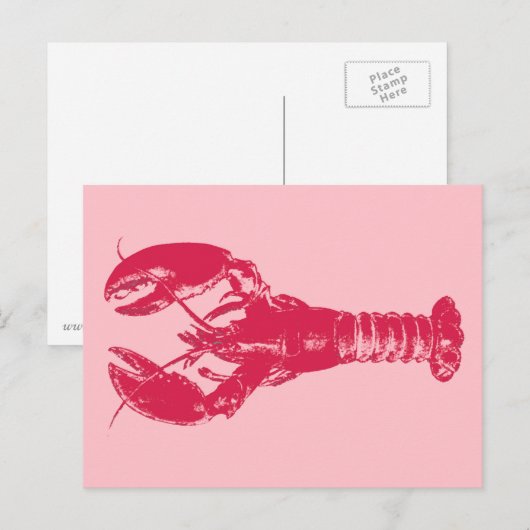 Fuchsia Lobster on Light Pink Briefkaart (Voorkant / Achterkant)
