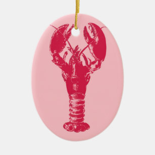 Fuchsia Lobster on Light Pink Keramisch Ornament