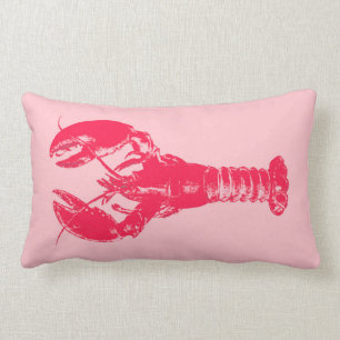 Fuchsia Lobster on Light Pink Kussen