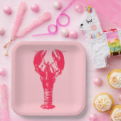 Fuchsia Lobster on Light Pink Papieren Bordje (Feest)