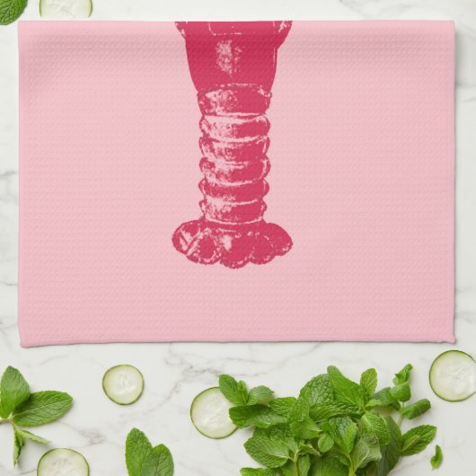 Fuchsia Lobster on Light Pink Theedoek (Gevouwen)