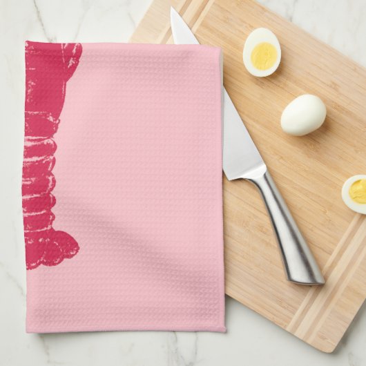 Fuchsia Lobster on Light Pink Theedoek (Quarter Fold)