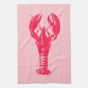 Fuchsia Lobster on Light Pink Theedoek