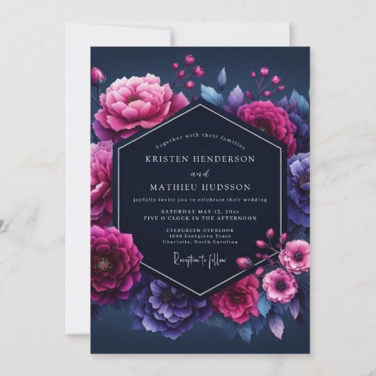 Fuchsia Luminous Nocturne Wedding Kaart (Voorkant)
